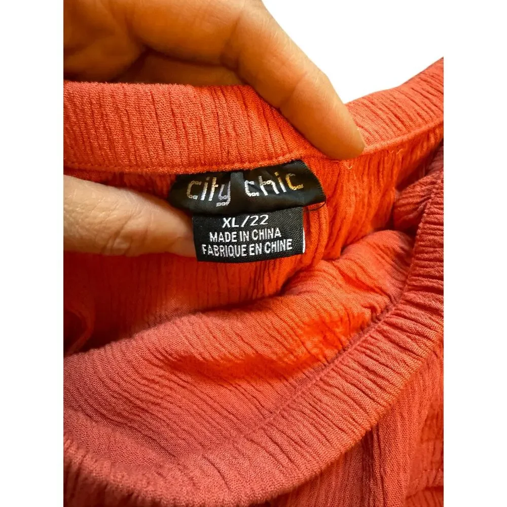 City Chic Off Shoulder Burnt Orange Dress - Size XL/22